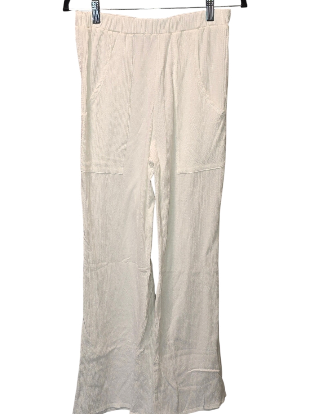 Women's White Crepe Wide-Leg Pants with Pull On Closure